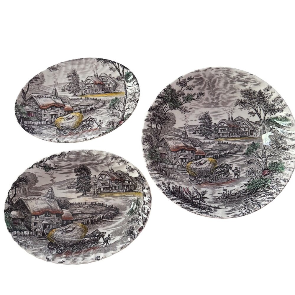 3 Yorkshire Staffordshire England Hand-Engraved Ironstone Bowls Oval Round 4405 - Picture 1 of 11